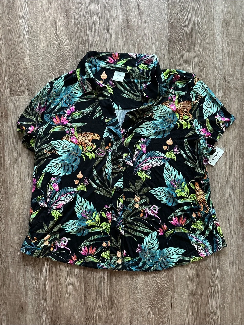 Soma Cool Nights Short Sleeve Notch Collar & Shorts Pajama Set Into The Wild XXL - Picture 2 of 8